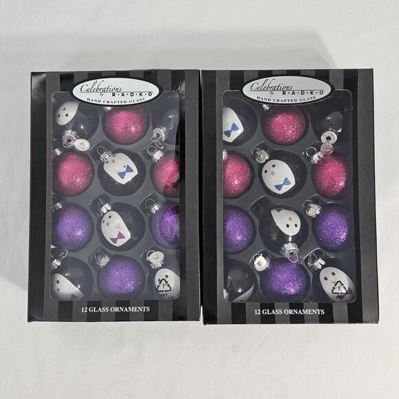 2 Boxes Of 12 Celebrations by Radko Christmas Tree Ornaments Penguins & Glitter - Picture 1 of 5